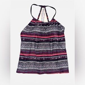 Kona Sol Vibrant Patterned Versatile Halter Work-Out Swim Lounge Top Lg